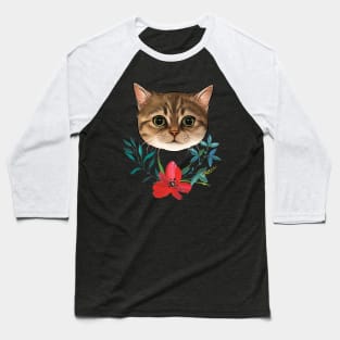 Tabby Cat With Flowers Baseball T-Shirt
